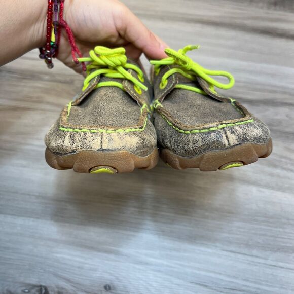 Twisted X Youth Brown Neon Bomber Leather Boat Shoe Loafers Size 3M (YDM0005) - Picture 5 of 10